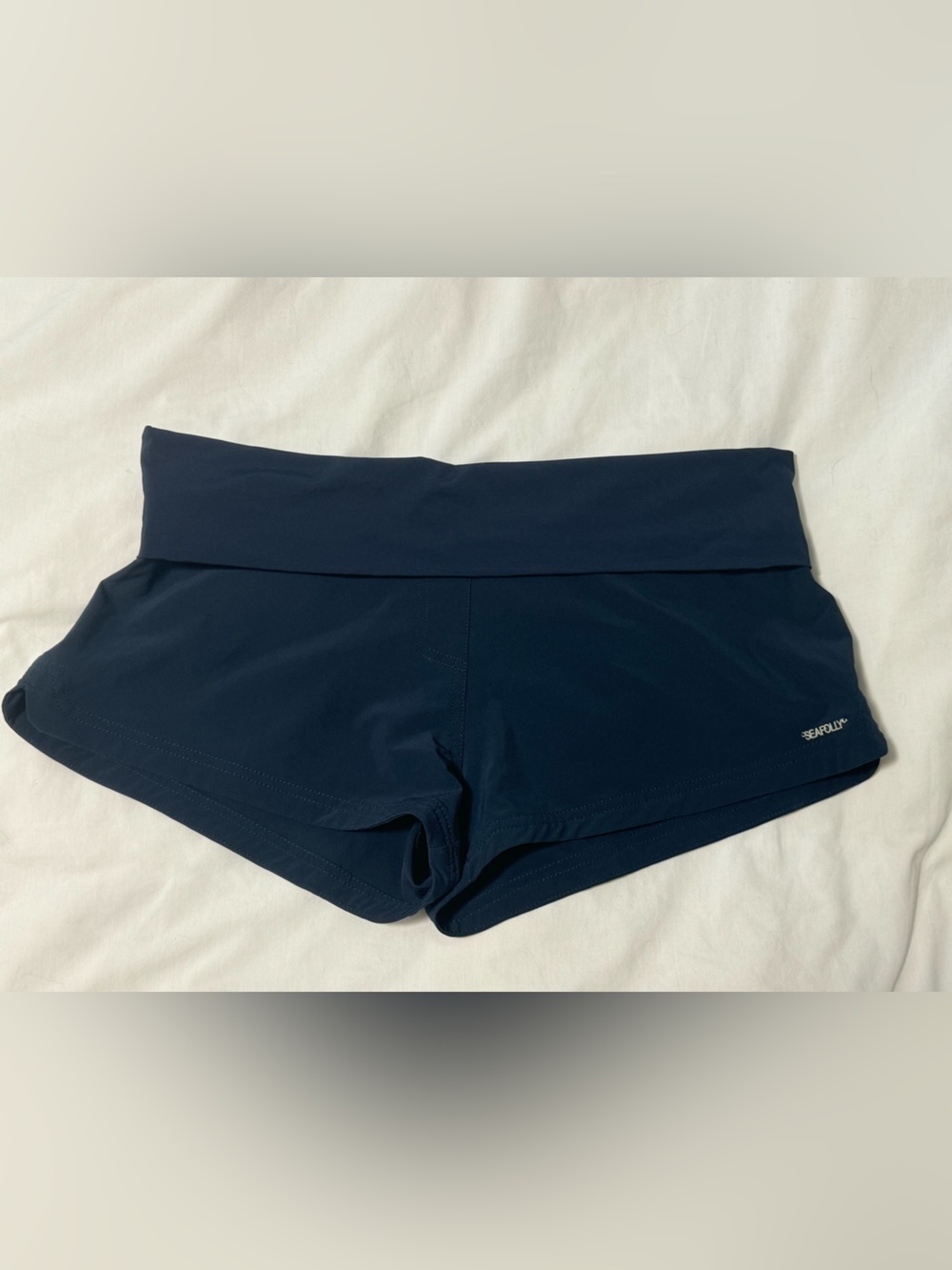 Seafolly Navy Fold-Over Waist Swim Shorts large